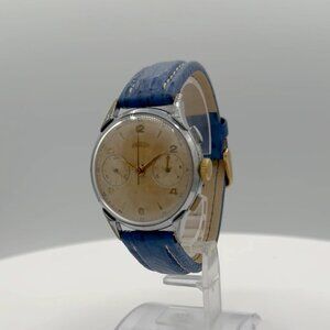 Vintage 37mm Angelus Oversized Men's Chronograph Wristwatch 215 Swiss w Patina